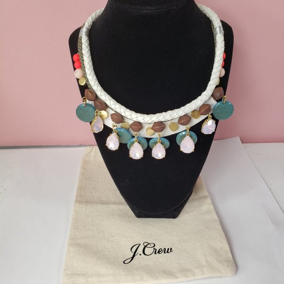 J. Crew Leather, Wood & Crystal Drops Necklace - Picture 3 of 16